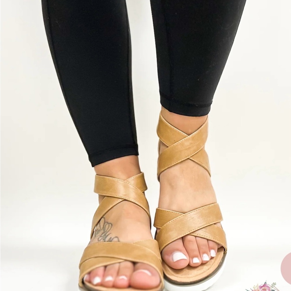 Corky’s Caramel Double Dutch Wedge Sandals